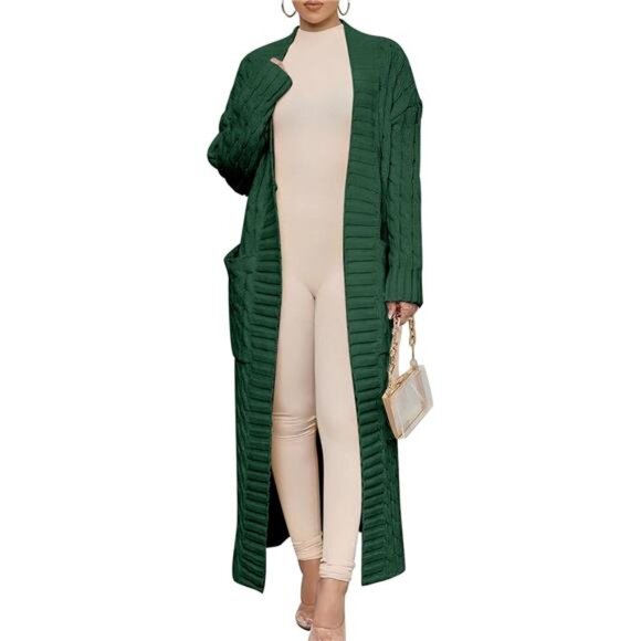 Womens Long Cardigan Sweaters Trendy Green - Picture 3 of 5